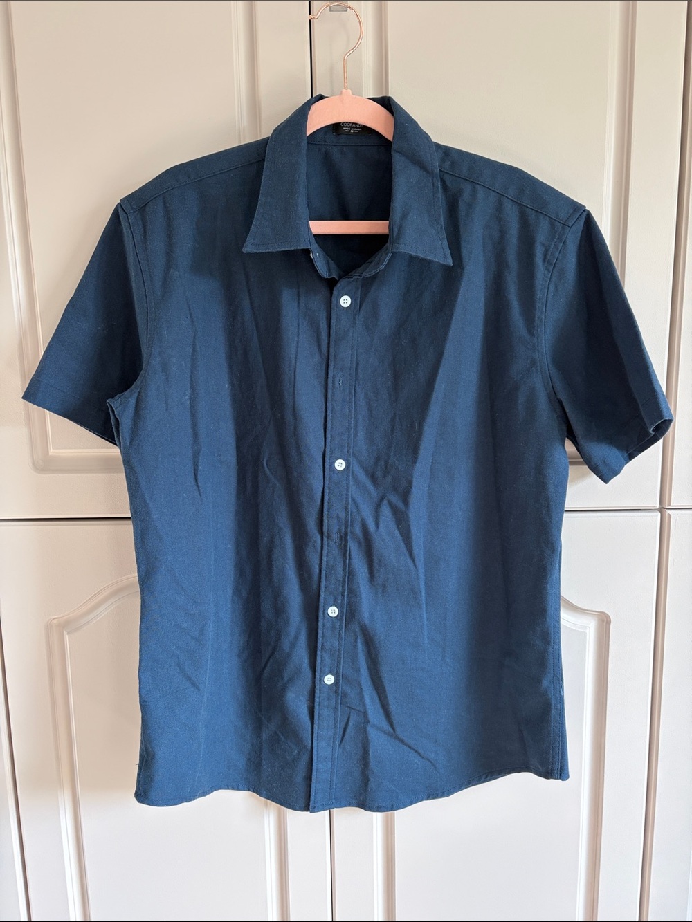 NWOT Coofandy White Button Up Navy Blue Short Sleeve Shirt M